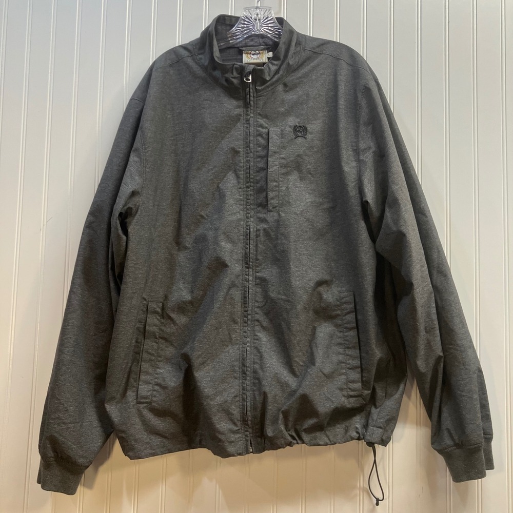 Cinch Mens Performance Full Zip Jacket Heather Grey Mock Neck‎ Logo Large Rodeo